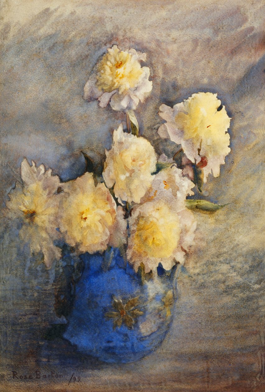 Peoner i en blå vase, 1899 av Rose Maynard Barton