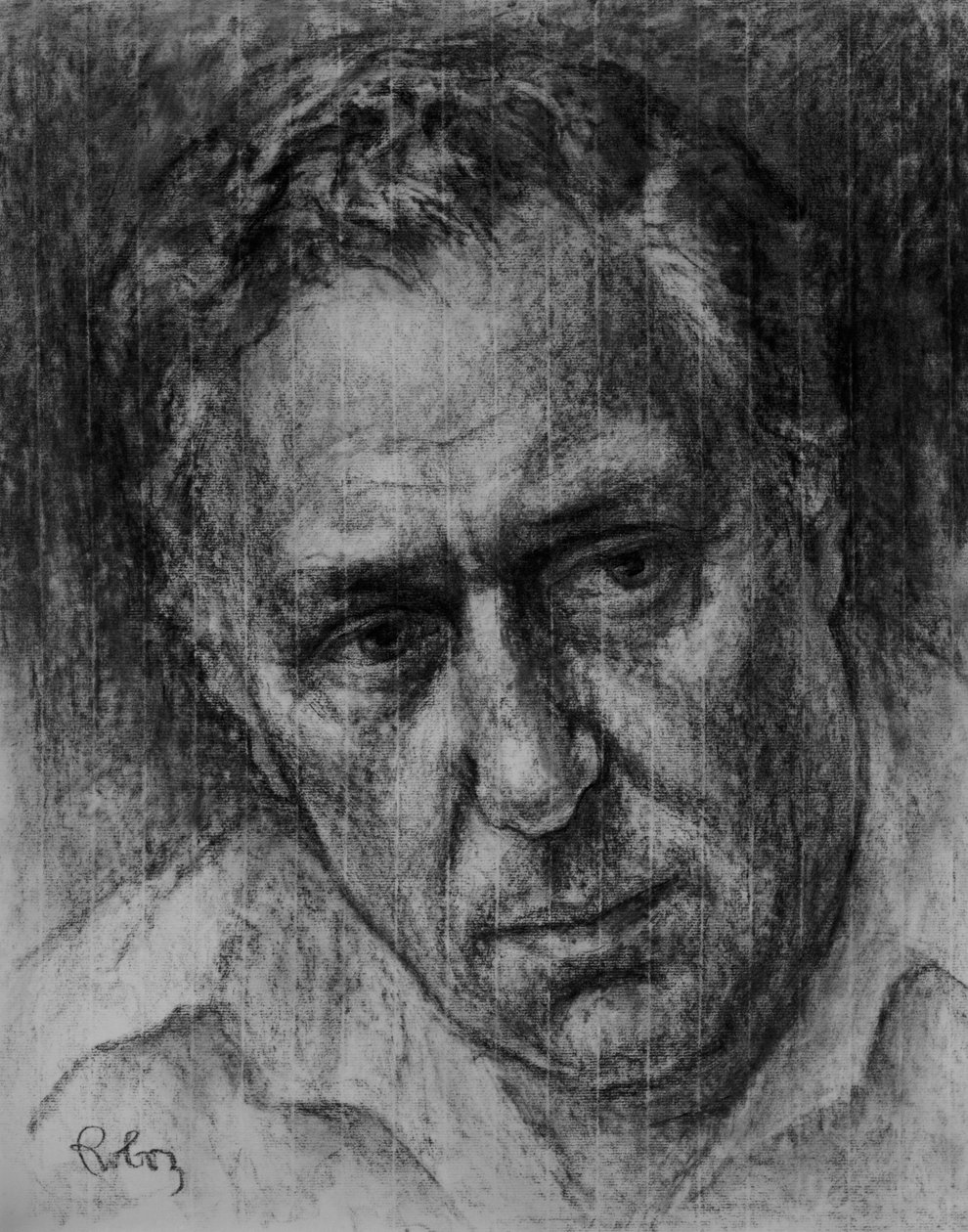 Freddie Forsyth-portrett av Zsuzsi Roboz i kull av Rudolf Eichstaedt