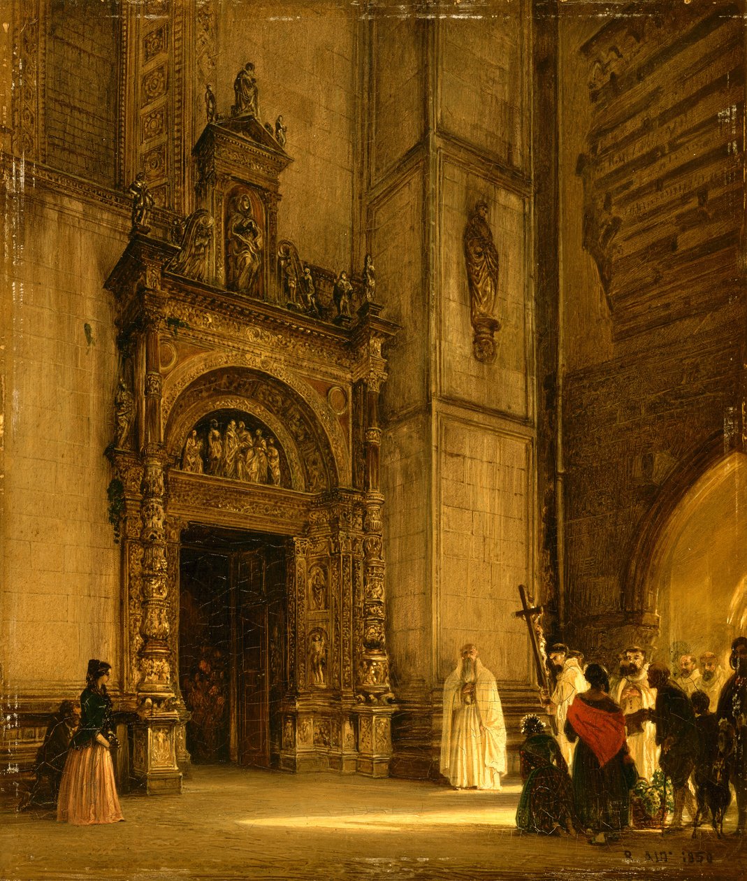 Sideportal til Como katedral, 1850 (olje på papp) av Rudolf von Alt