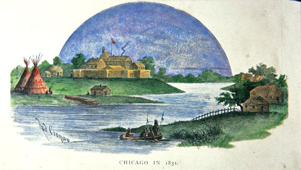 Chicago i 1831 (farge litho) av Rudolf (after) Cronau