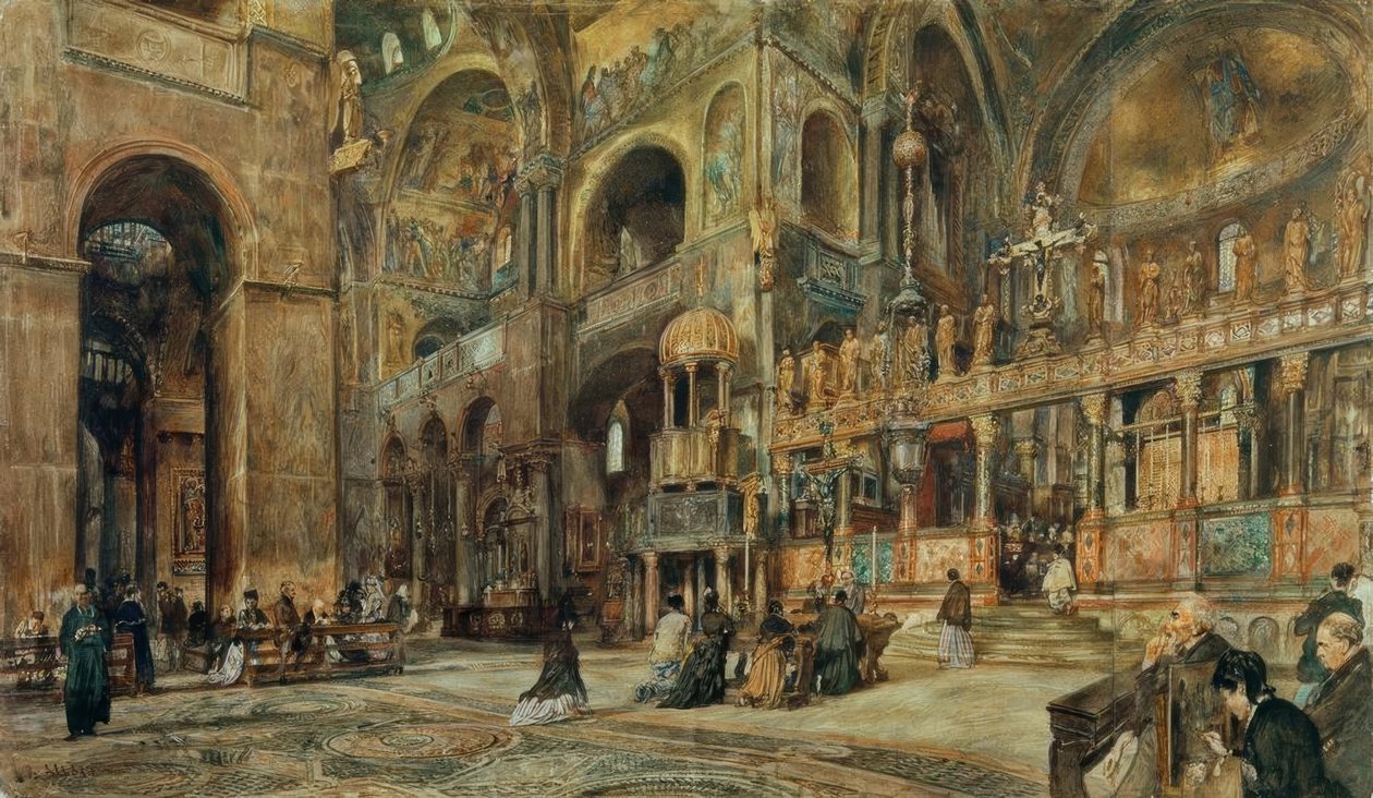 Innvendig utsikt over Markuskirken i Venezia av Rudolf von Alt