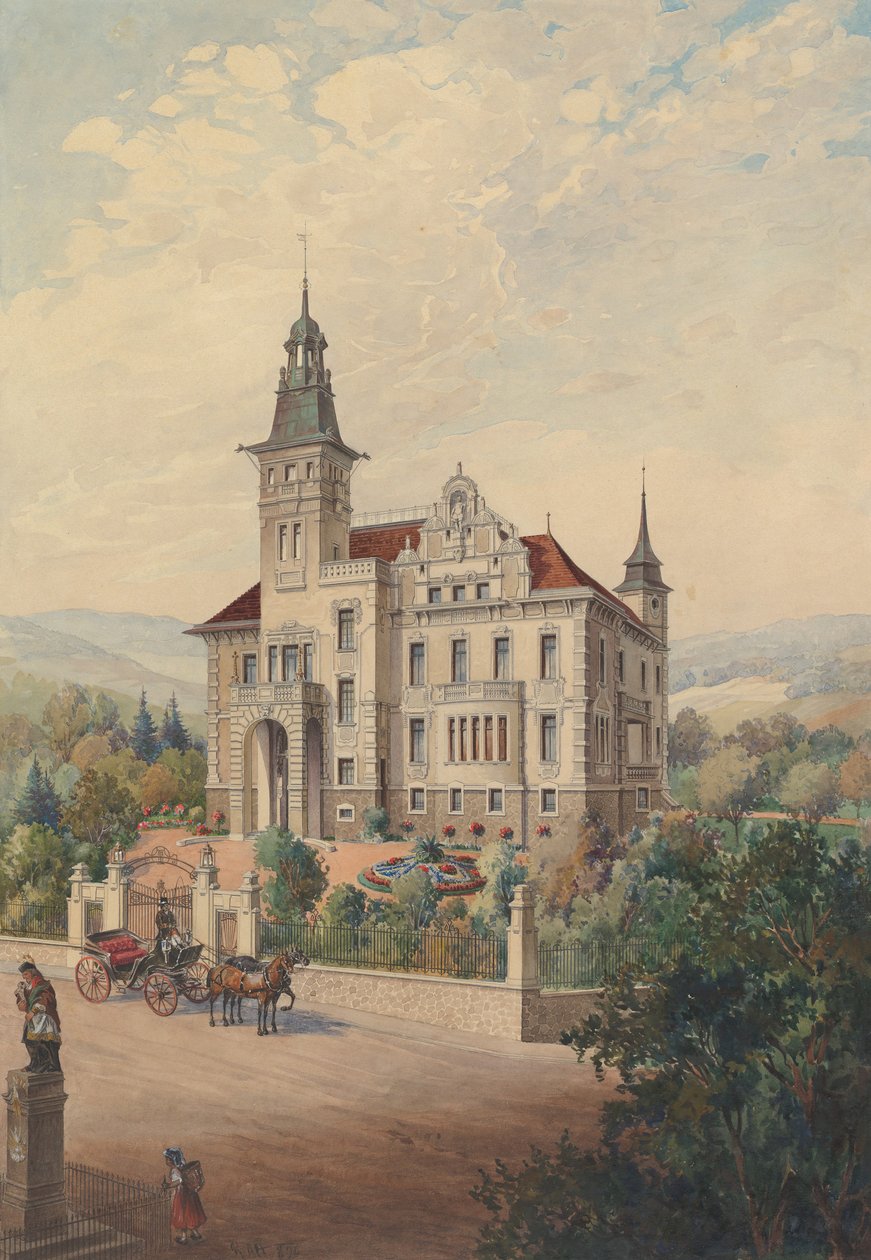 Utsikt over en sveitsisk villa, 1896. av Rudolf von Alt