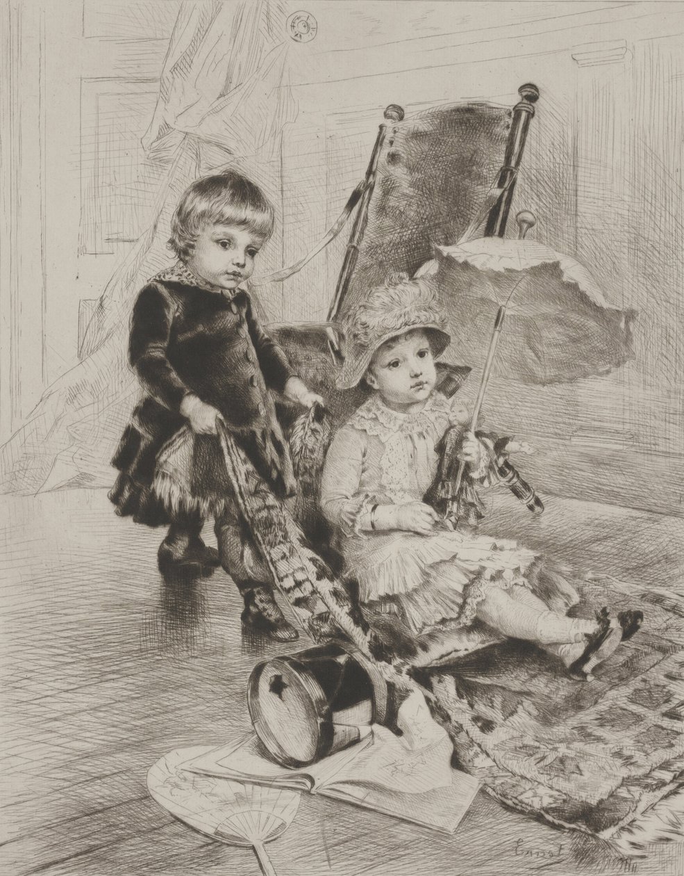 Lady in Her Carriage (tørrpunkt) av Rudolphe Ernst