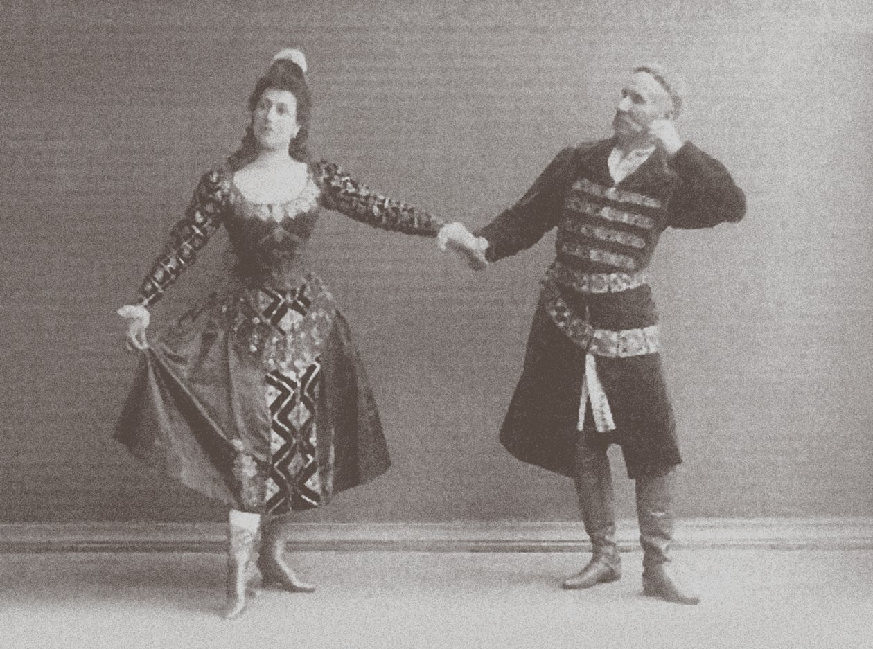 Julia og Felix Kschessinsky i mazurkaen (polsk dans) i den originale IvanovPetipa Swan Lake, 1895 av Russian Photographer
