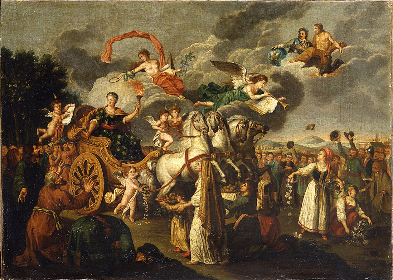 Katarina II på reise over Russland, 1787 av Russian School