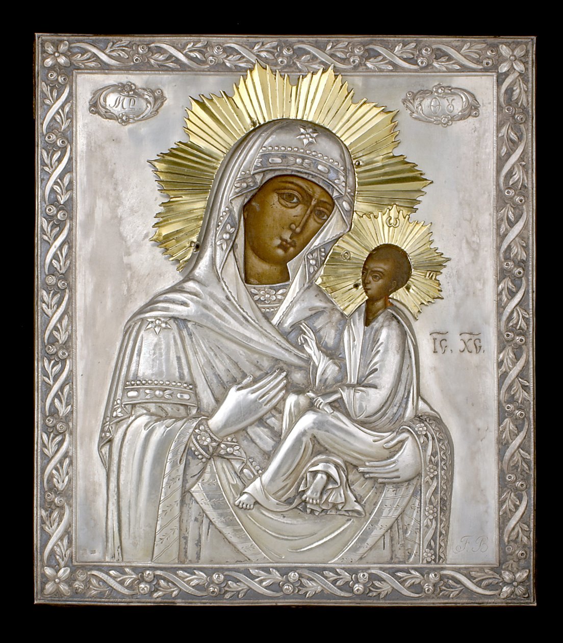 Icon of the Virgin Hodegetria (olje på panel og sølv) av Russian School