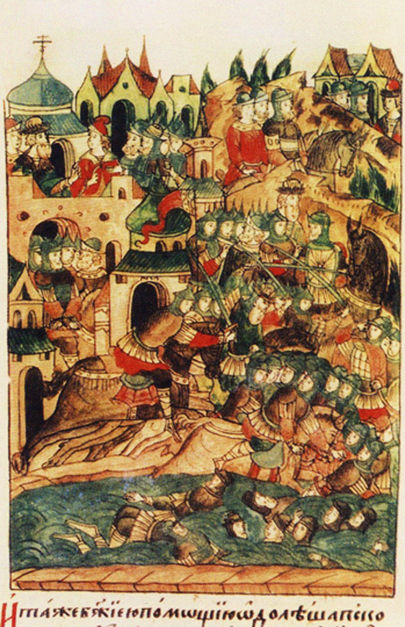 Slaget ved Wesenberg 18. februar 1268, fra Illuminated Compiled Chronicle, andre halvdel av 1500-tallet av Russian School