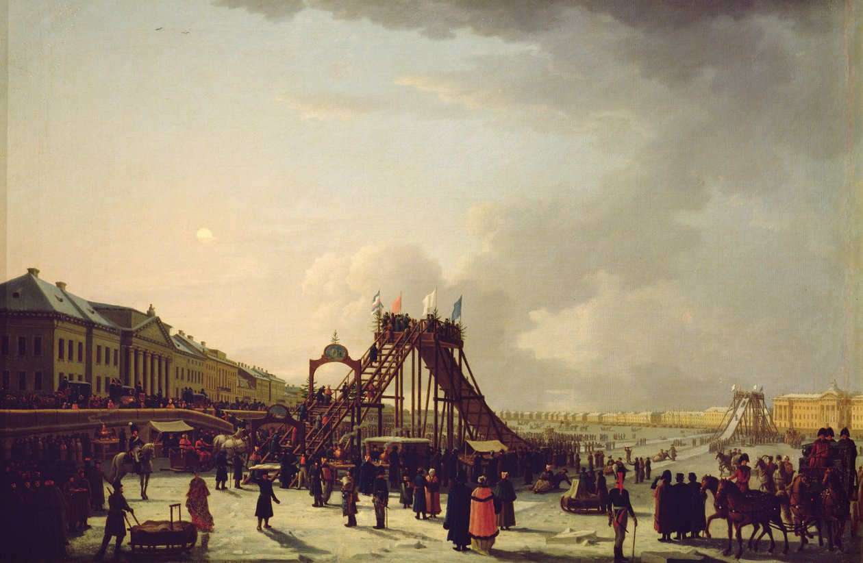 Berg-og-dal-banene på Neva i St. Petersburg, 1803 av Russian School