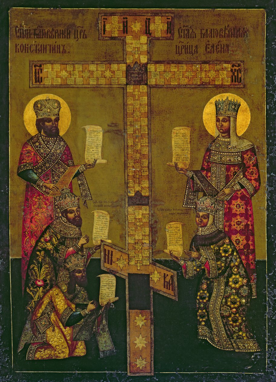 St. Konstantin og St. Helena (panel) av Russian School