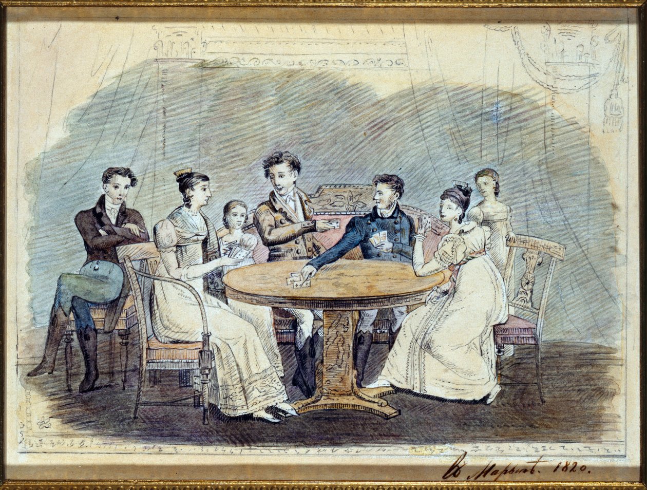 The Galitzines, 1820 (wc på papir) av Russian School