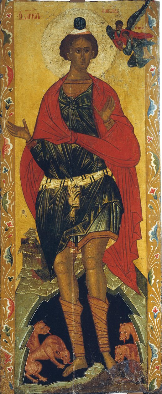 Daniel i løvens hule, 1500-tallet. av Russian icon.