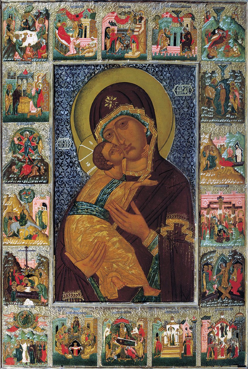 Jomfruen av Vladimir, 1500-tallet. av Russian icon.