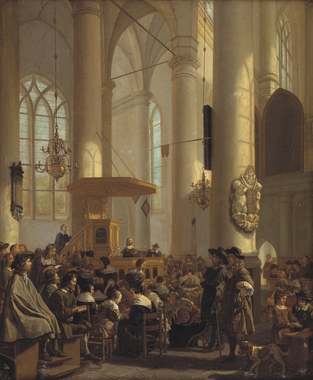 Interiør i en nederlandsk kirke av Rutger van Langevelt