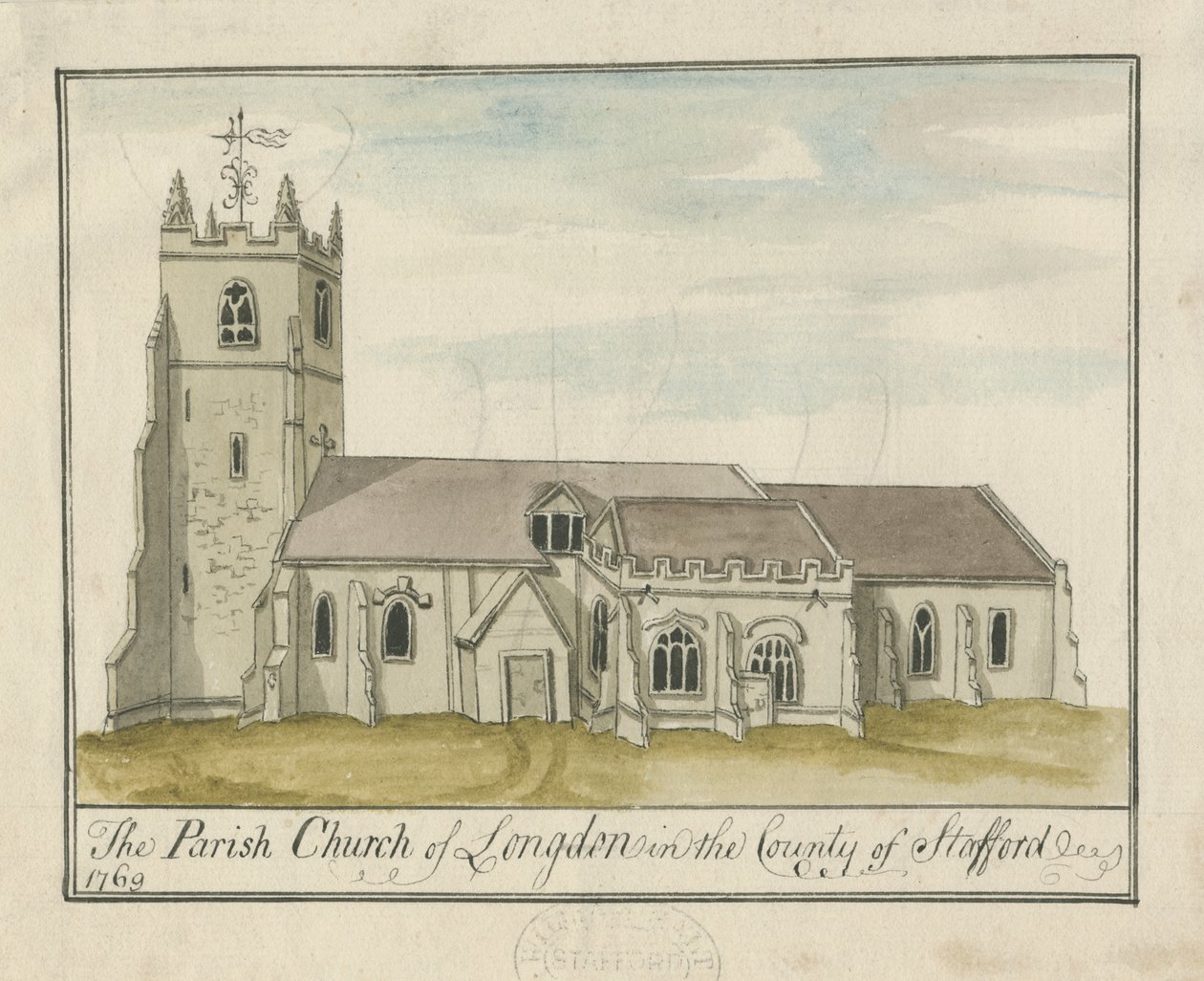 Longdon Church: akvarellmaleri av S Bentley