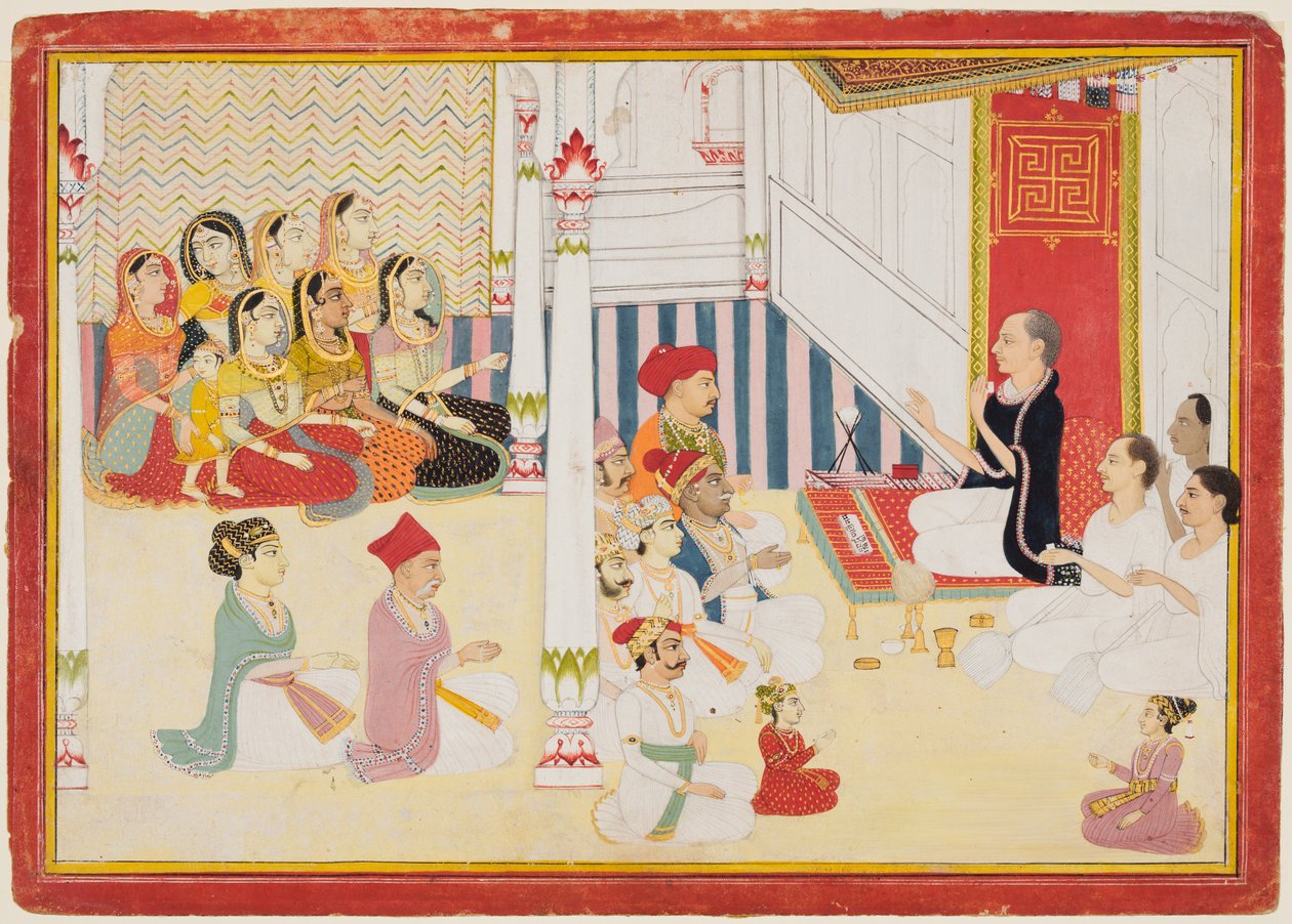 Svetambara Jain lærer gir instruksjon, ca. 1750-60. av Sahib Ram