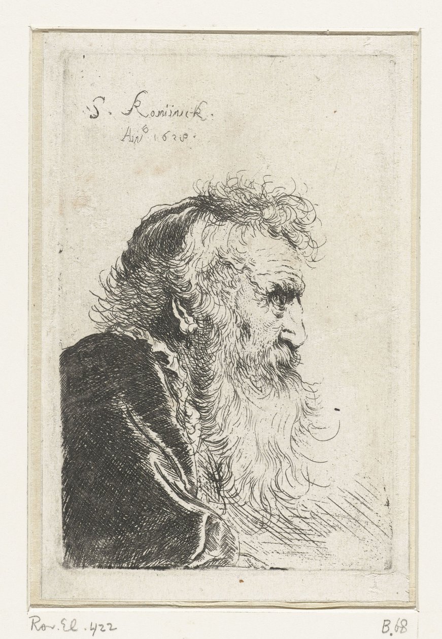 Hodet til en gammel skjegget mann i profil av Salomon Koninck