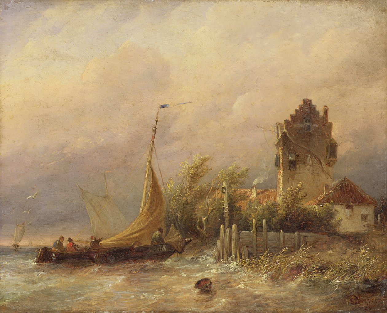 Fiskebåtens hjemkomst, 1846 av Salomon Leonardus Verveer