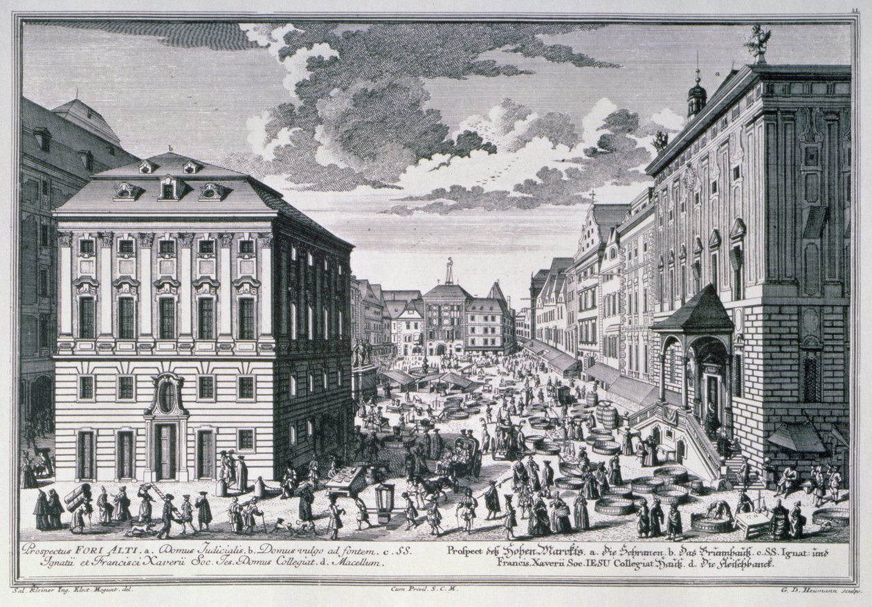 Utsikt over High Marketplace, Wien gravert av Georg-Daniel Heumann (1691-1759) av Salomon after Kleiner