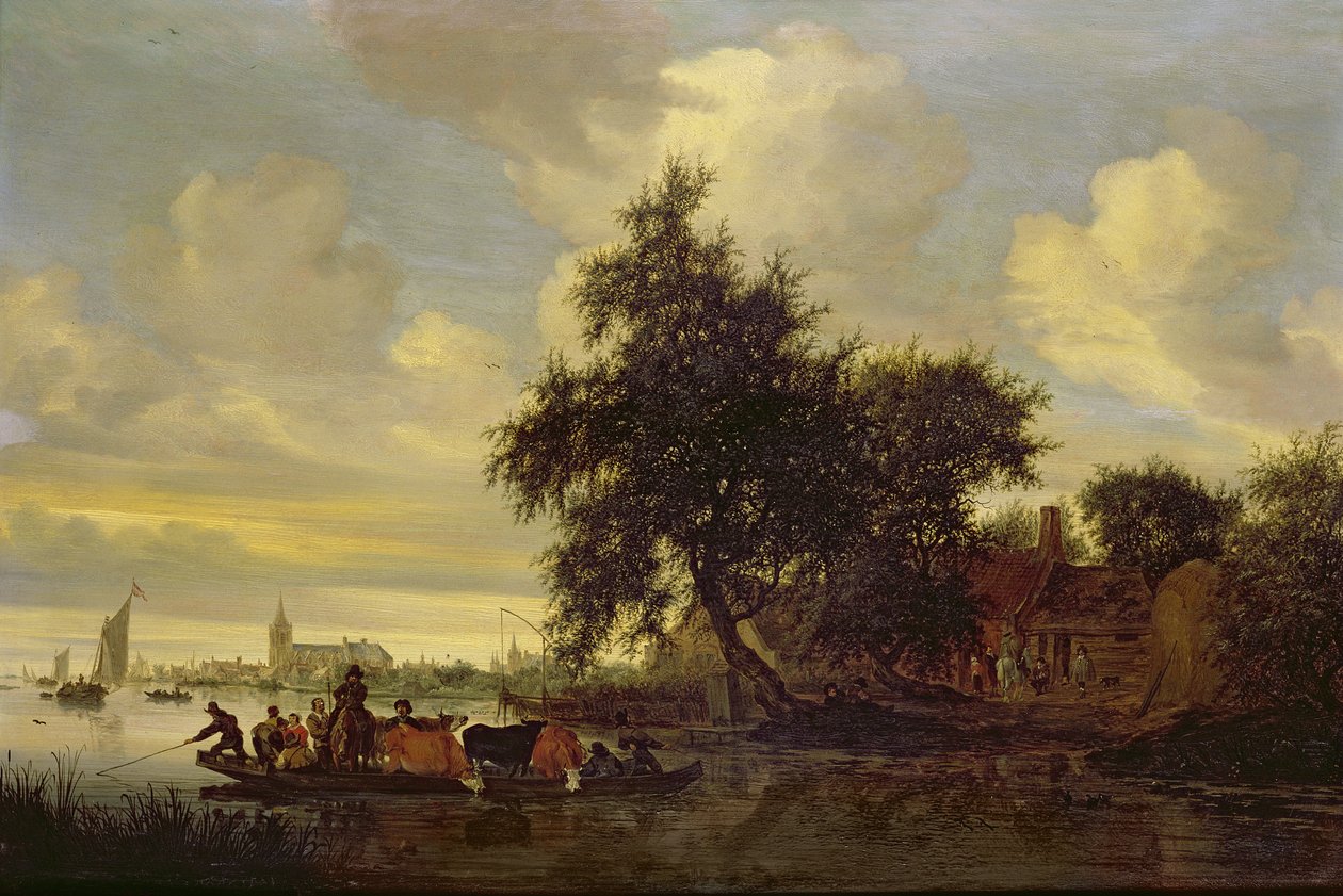Elvelandskap med ferge, 1633 (olje) av Salomon van Ruisdael or Ruysdael