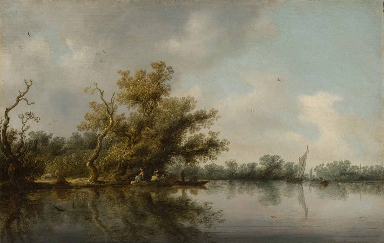Elvebredd med trær av Salomon van Ruisdael or Ruysdael