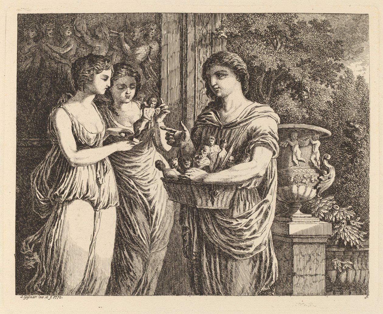 Figurselger med to jenter, 1770. av Salomon Gessner