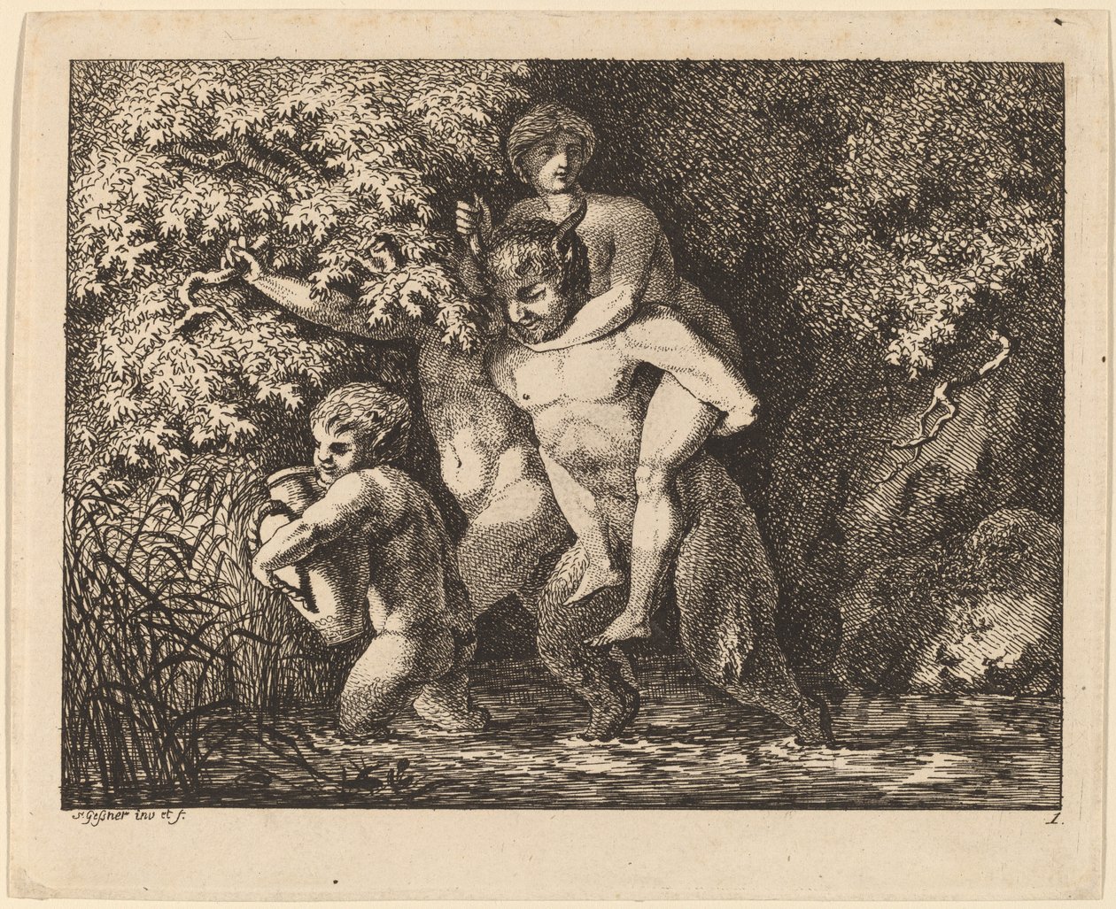 Satyr som bærer en nymfe, 17691771. av Salomon Gessner