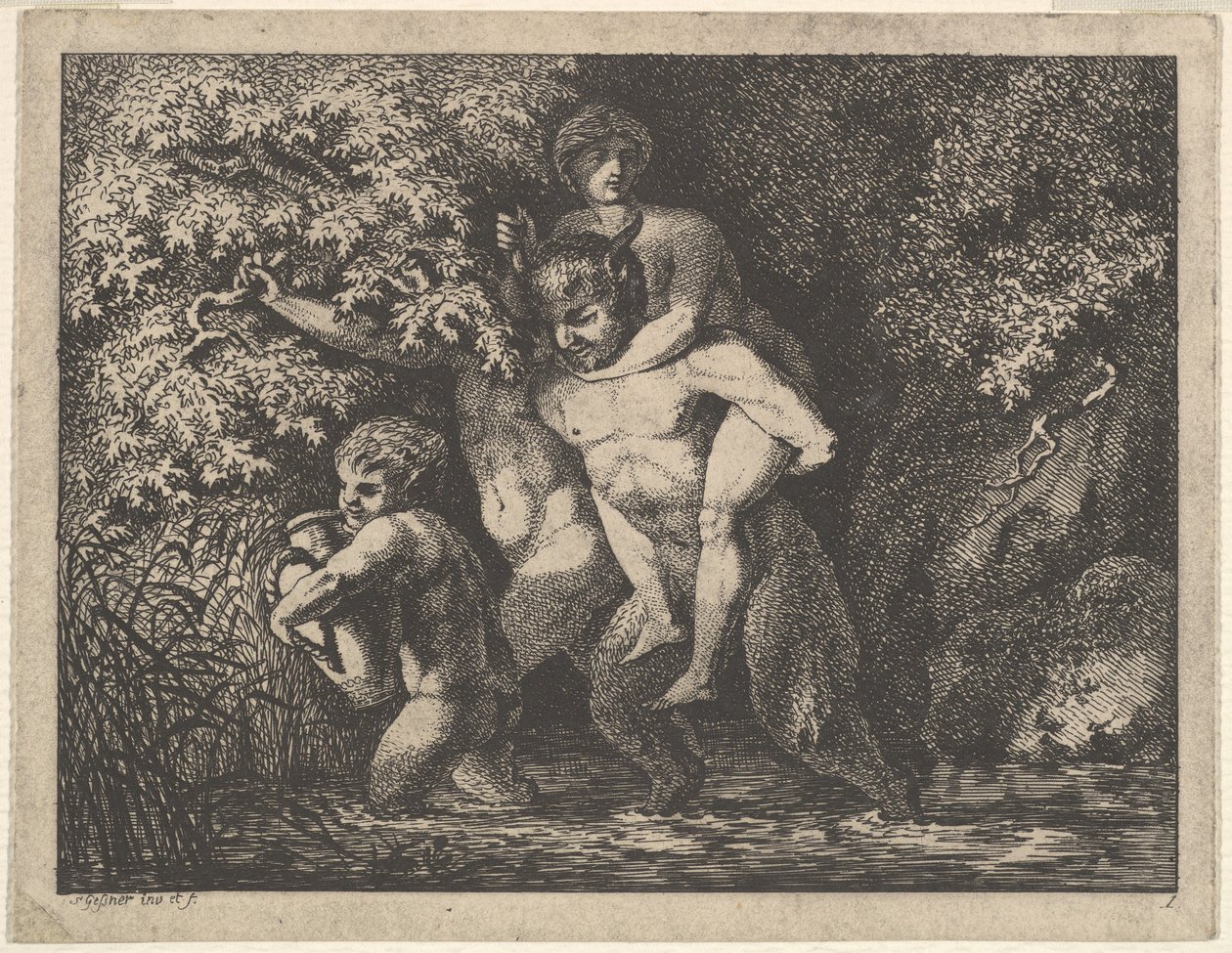 Satyrfamilie, på farten, 1700-tallet. av Salomon Gessner