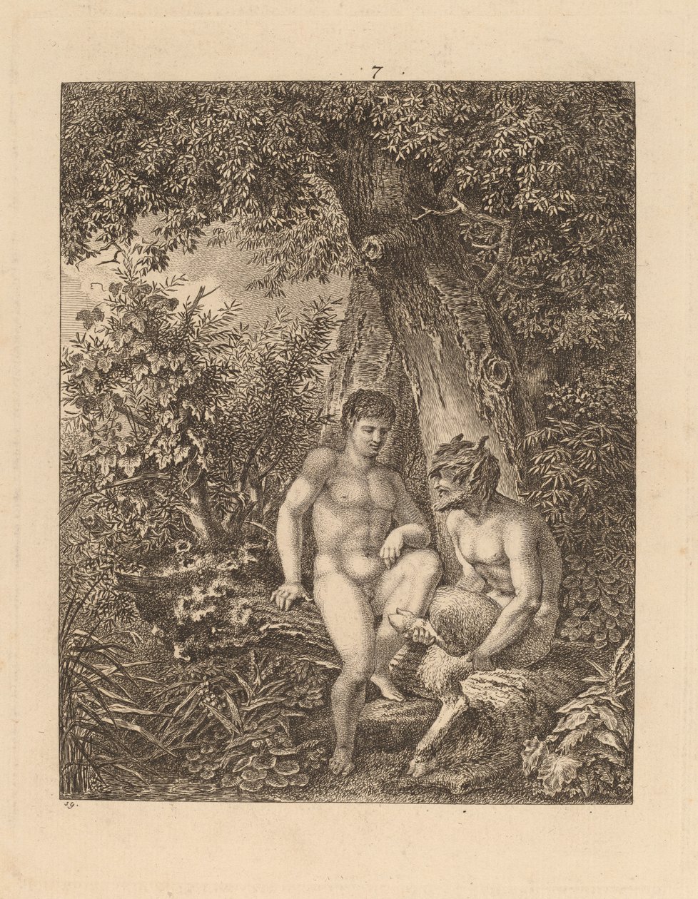 To Satyrer i en skog av Salomon Gessner
