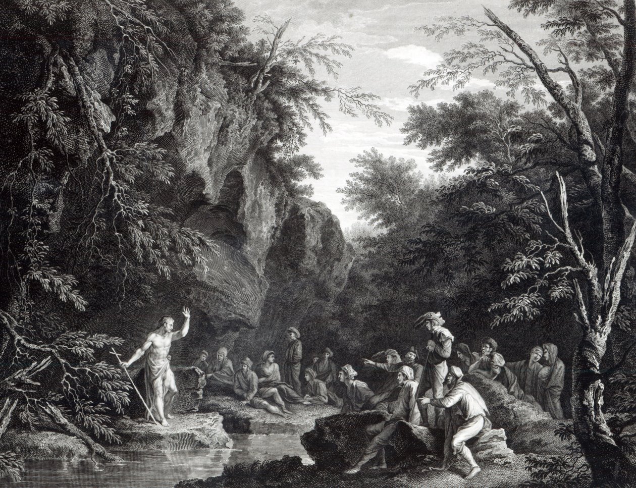 Saint John preaching in the Wilderness, gravert av John Browne, 1768 av Salvator Rosa