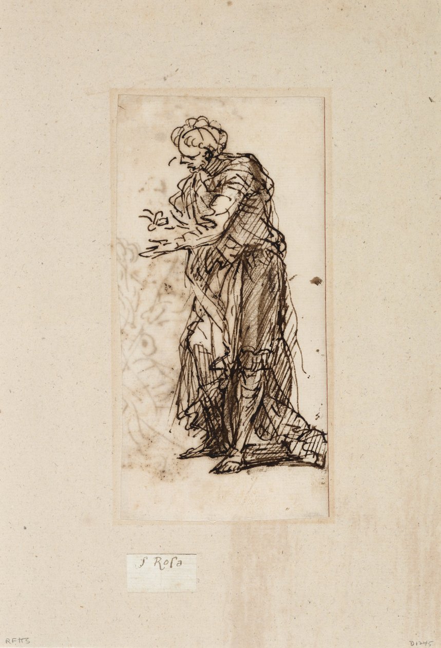 Stående mannsfigur (penn og blekk med vask på papir) av Salvator Rosa