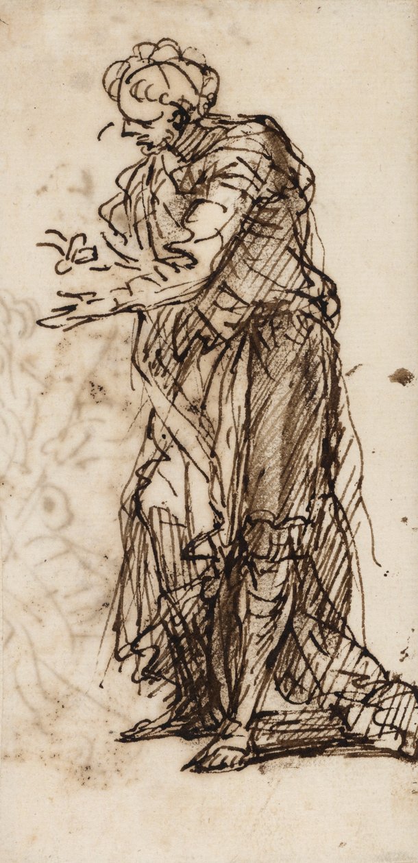 Stående mannsfigur (penn og blekk og vask på papir) av Salvator Rosa