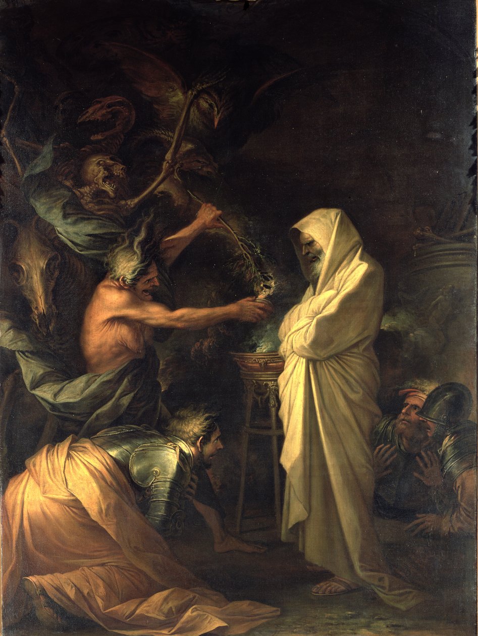 Ånden til Samuel viste seg for Saul i huset til heksen fra Endor, 1668 av Salvator Rosa