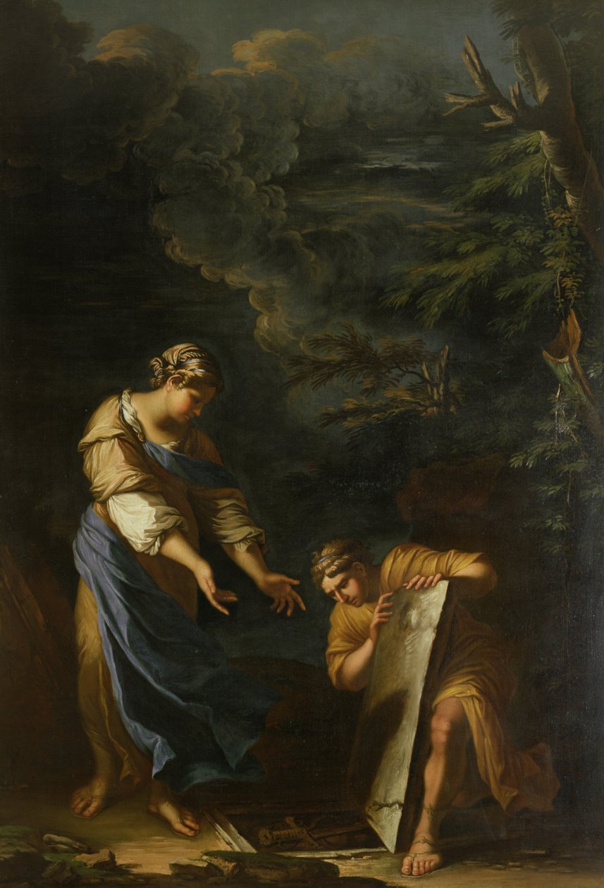 Theseus som løfter steinen av Salvator Rosa