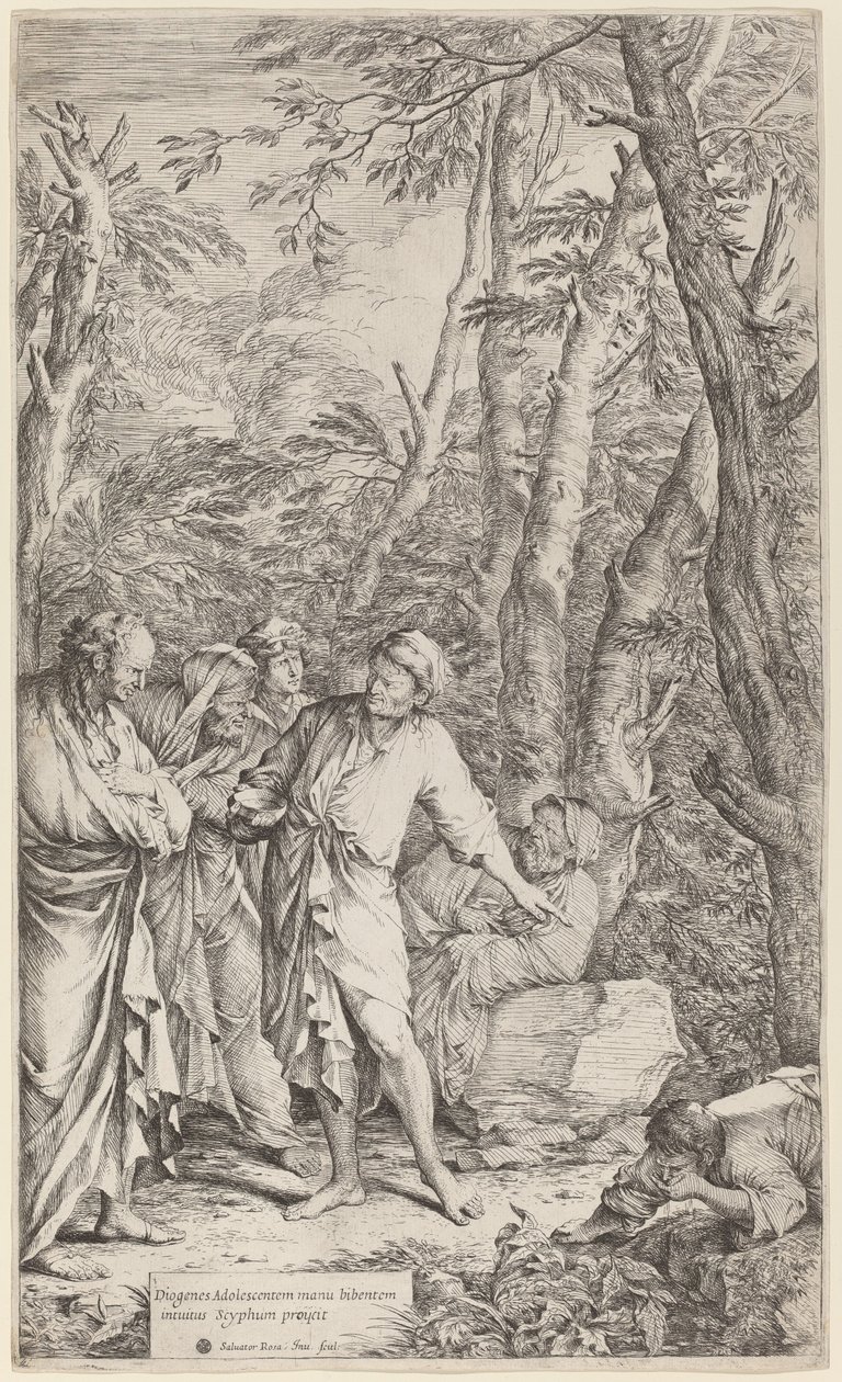 Diogenes kaster bort bollen sin av Salvator Rosa