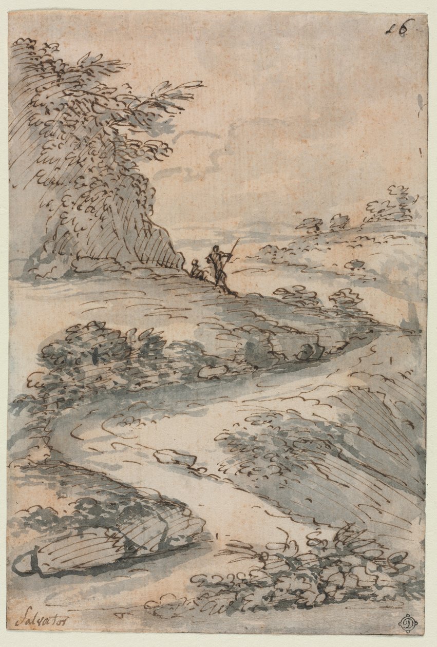 Figurer på en svingete vei av Salvator Rosa