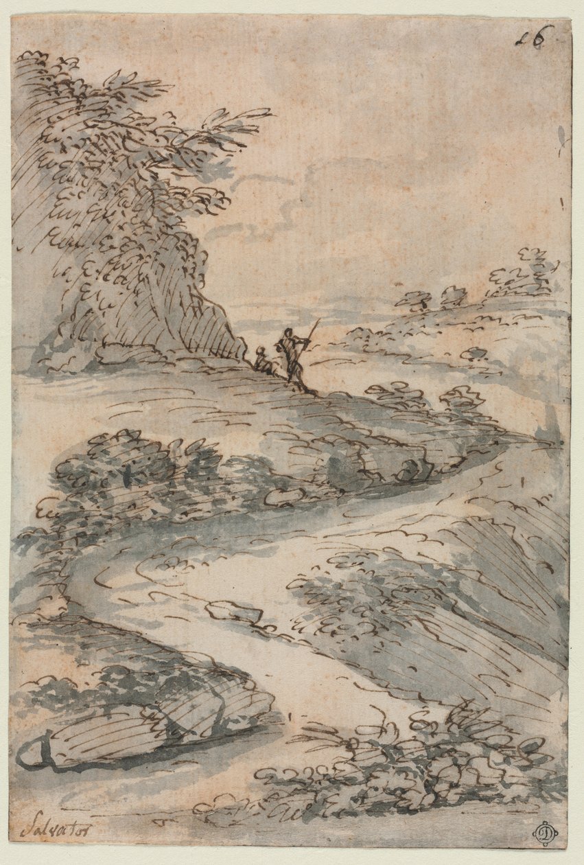 Figurer på en svingete vei, midten av 1600-tallet. av Salvator Rosa