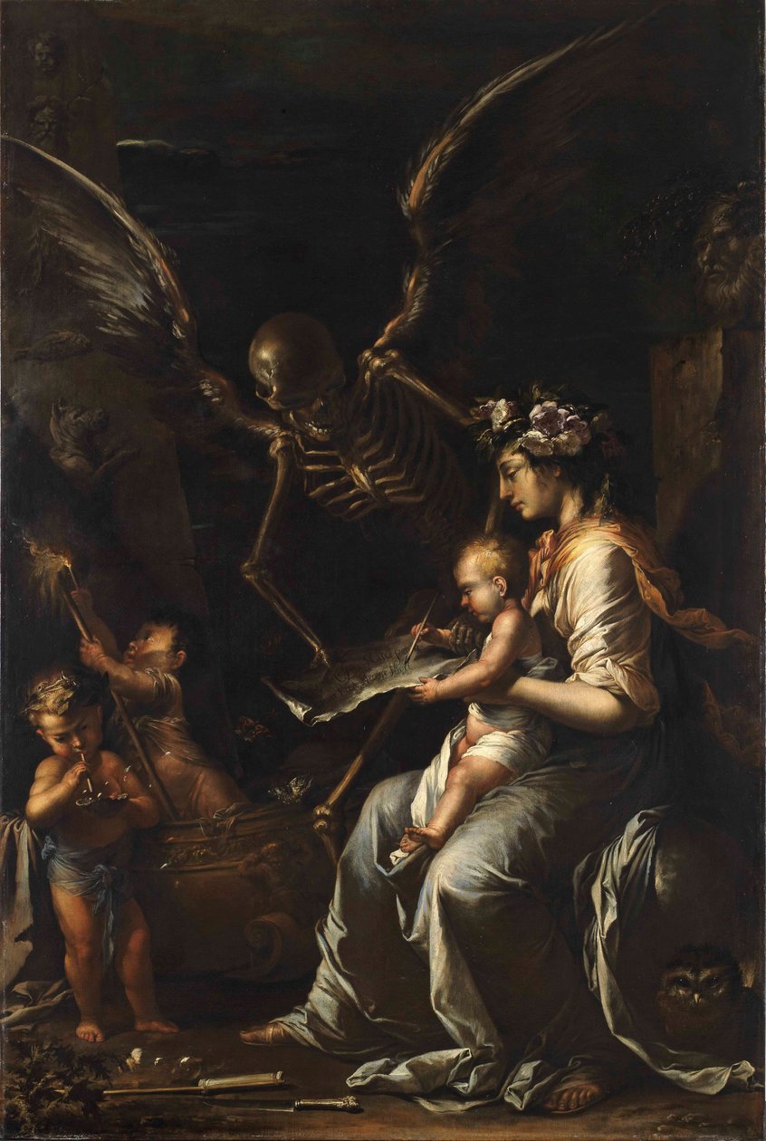 Menneskelig skrøpelighet, ca. 1656 av Salvator Rosa