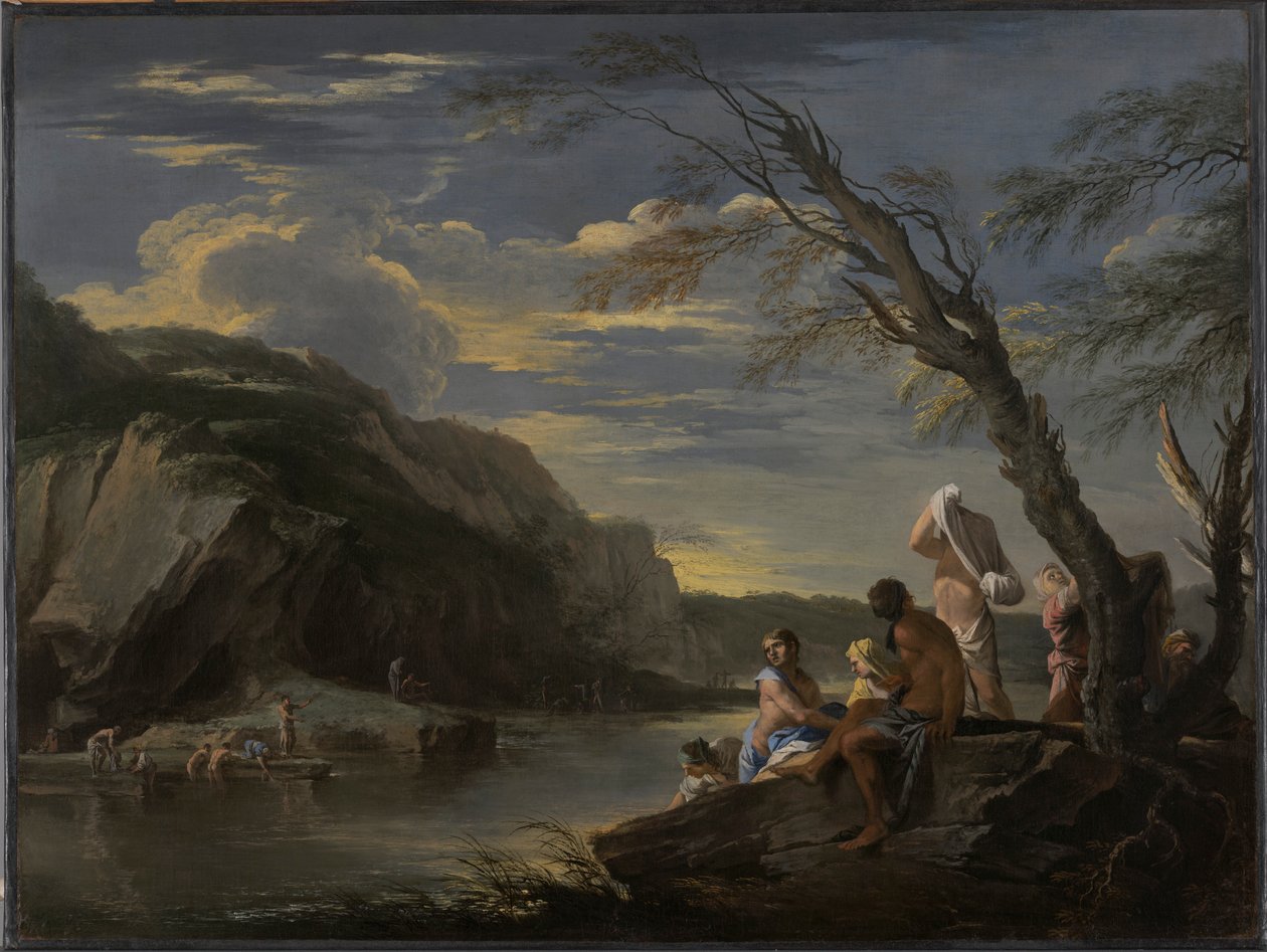 Landskap med badende av Salvator Rosa