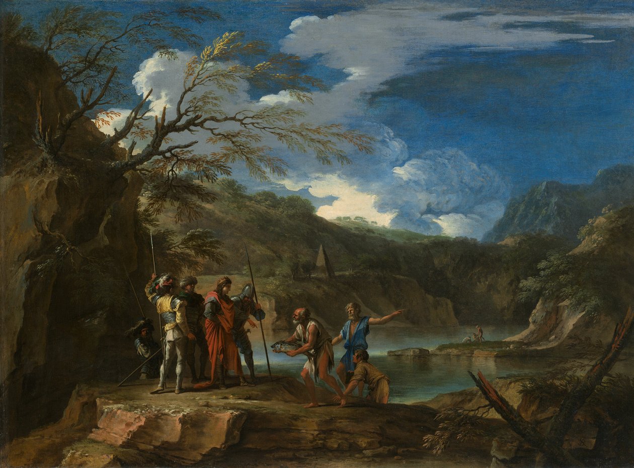 Polykrates og fiskeren av Salvator Rosa