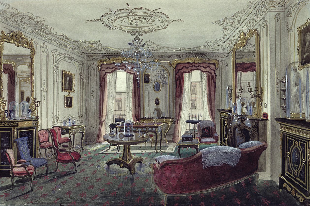 Interiør i en salong i et byhus, 1800-tallet (akvarell) av Samuel A. Rayner