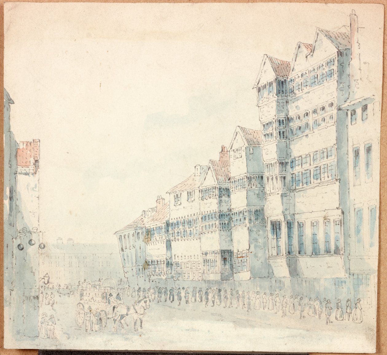 Gatescene, 1843 (blyant og wc på papir) av Samuel Bilston
