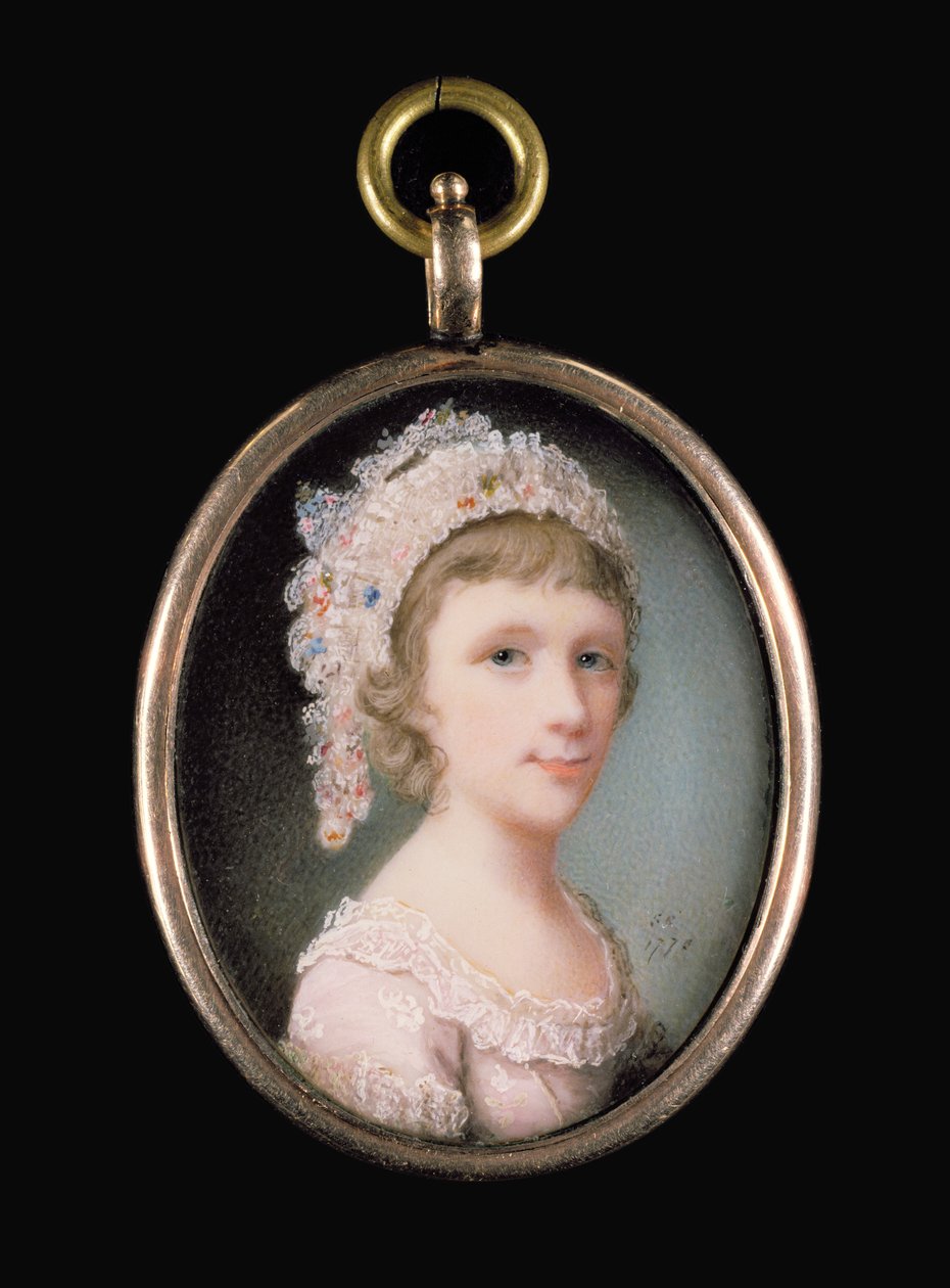 En ung jente, 1775 (wc på vellum) av Samuel Cotes