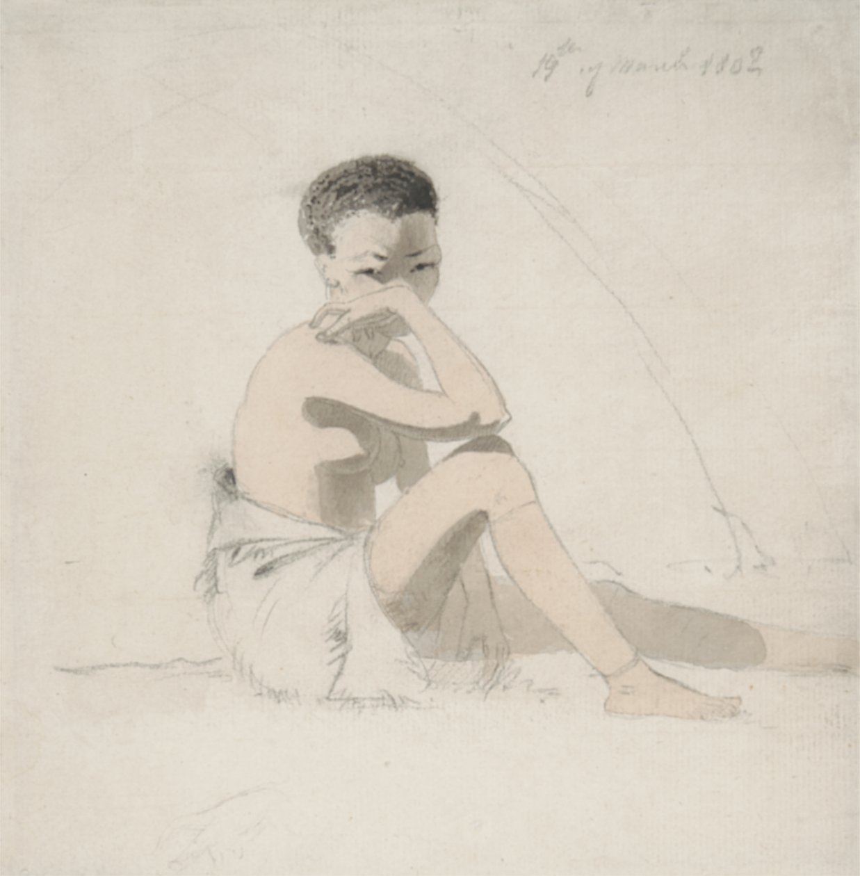 Korah Girl Seated, 1802 (wc og grafitt på papir) av Samuel Daniell