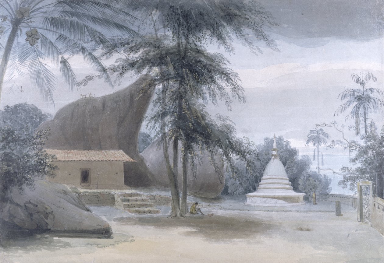 Scene mellom Galle og Matura, ca. Six Miles from Galle, ca. 1801 (wc og kroppsfarge over grafitt på papir) av Samuel Daniell