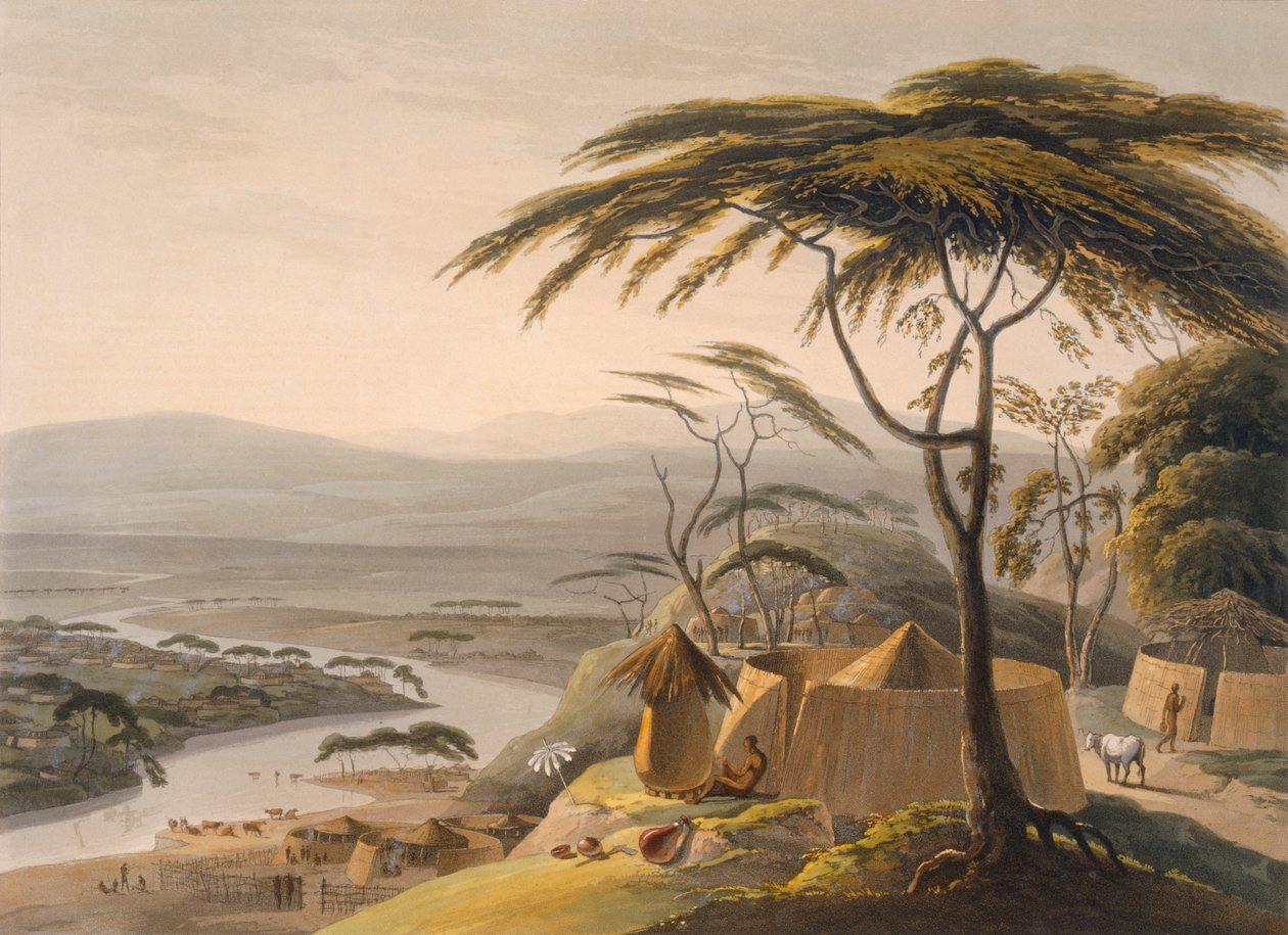 The Town of Leetakoo, 1804-05 (fargeakvatint) av Samuel Daniell