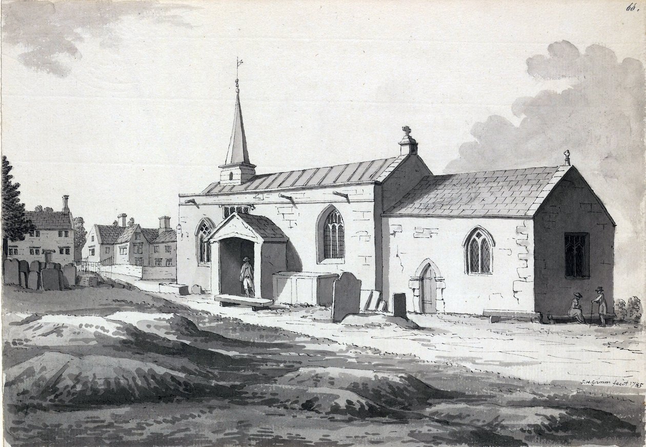Whittington Church nær Chesterfield av Samuel Hieronymous Grimm