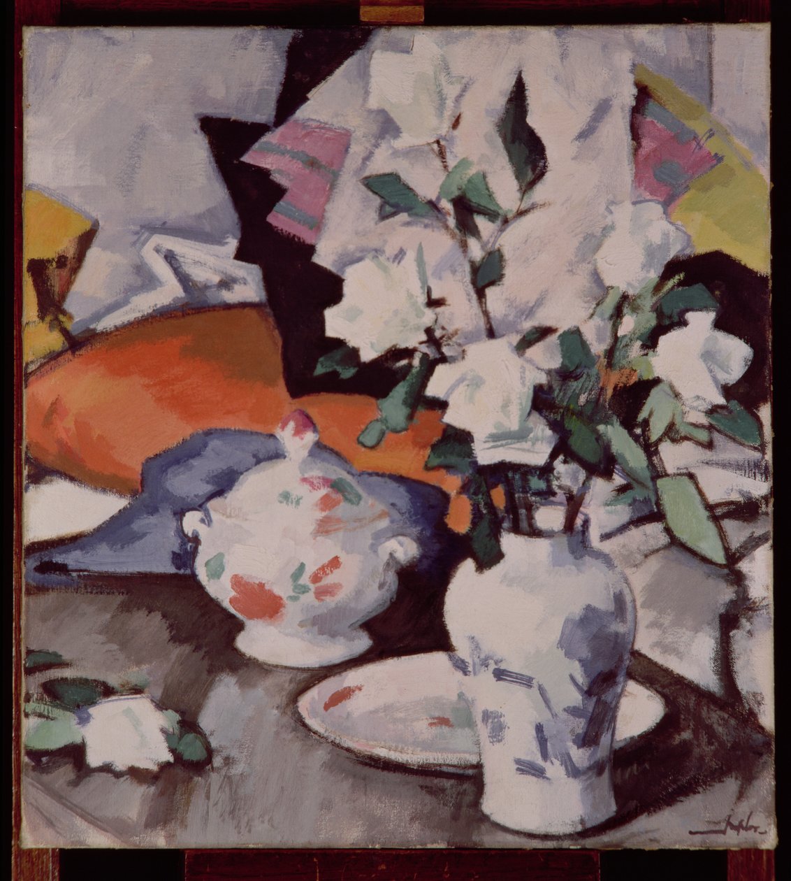 Hvite roser i en vase av Samuel John Peploe