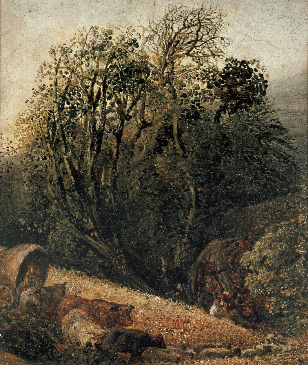 En kornåker omkranset av trær, 1800-tallet av Samuel Palmer