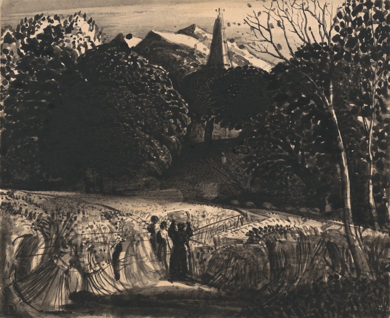 Cornfield and Church by Moonlight av Samuel Palmer