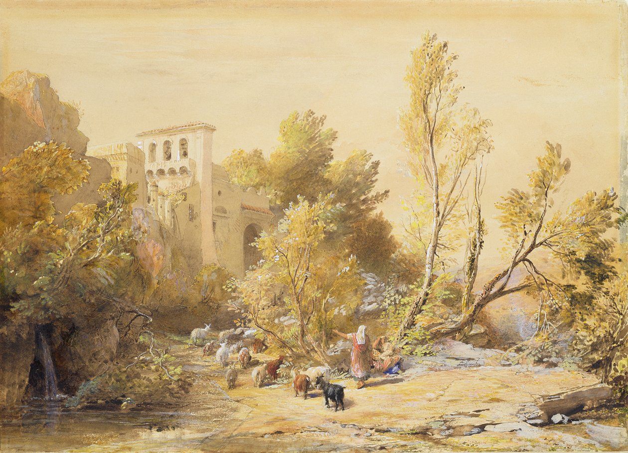 La Vocatella (toalett og kroppsfarge på papir) av Samuel Palmer